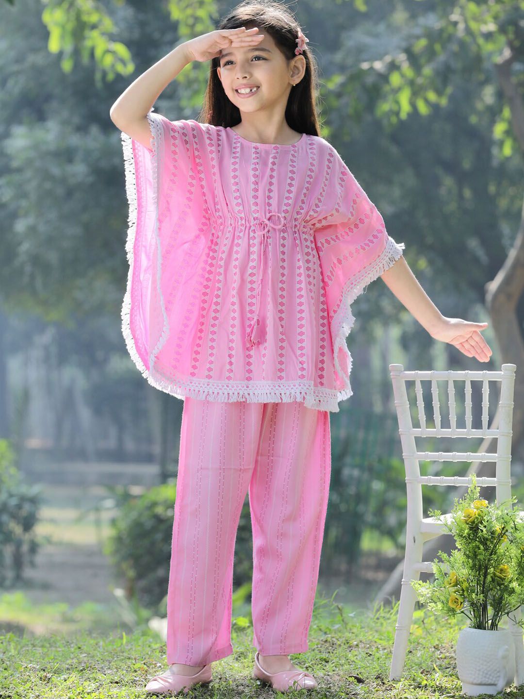 Cutiekins Girls Striped Kaftan Kurta with Palazzos
