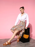 Berrylush White Floral Ruffled Skirt