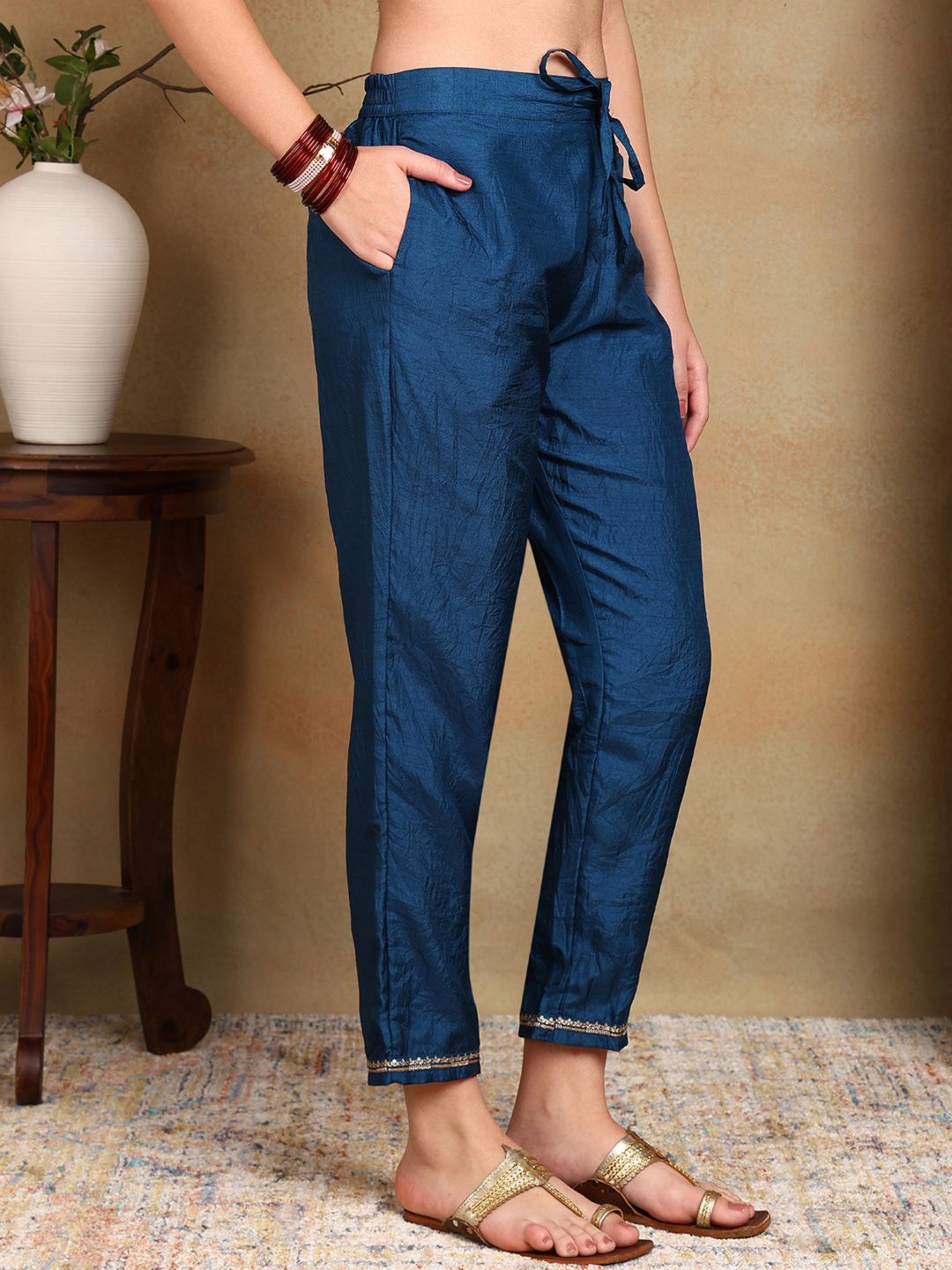 KALINI Floral Yoke Design Straight Kurta With Trousers & Dupatta