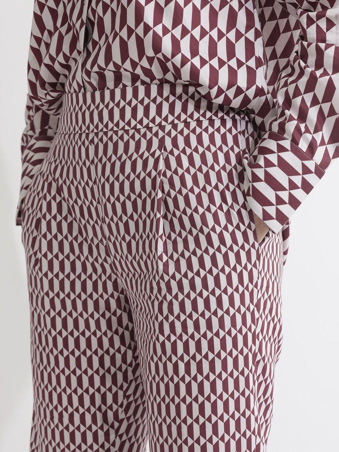 RAREISM Geometric Printed Slim Fit High-Rise Cotton Parallel Trousers