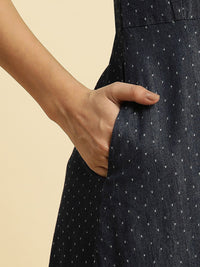 W Polka Dots Printed Sleeveless Cotton A-Line Dress