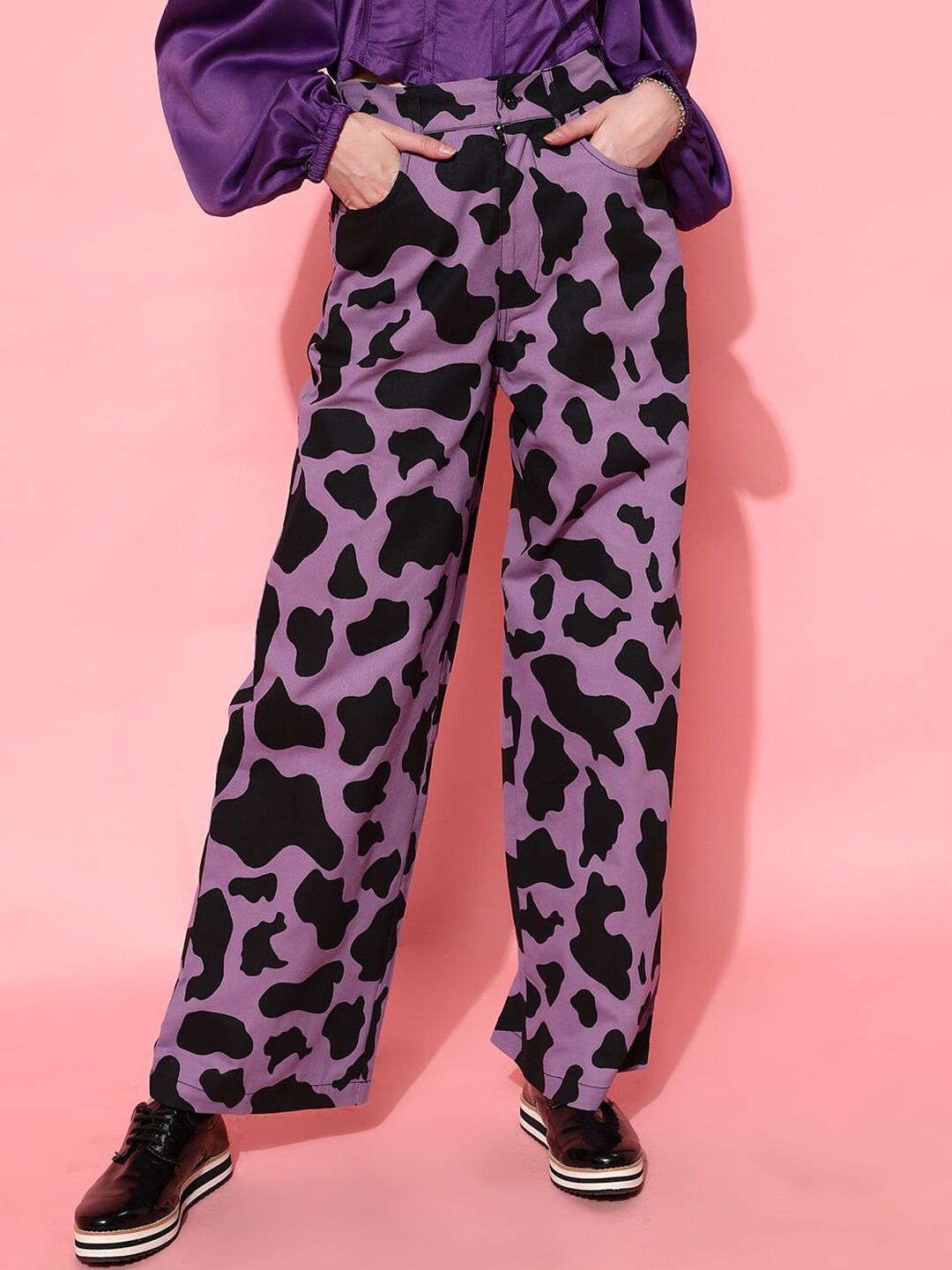 STREET 9 Women Purple Animal Printed Trousers