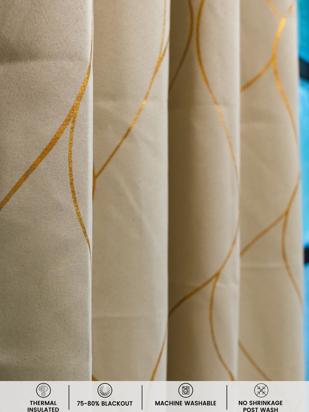 URBAN SPACE Gold Foil Beige & Gold-Toned Abstract Black Out Cotton Window Curtain