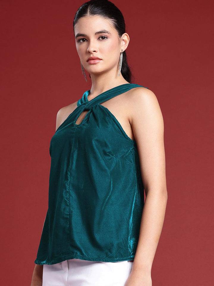 all about you Halter Neck Cut Out Detail Velvet Top