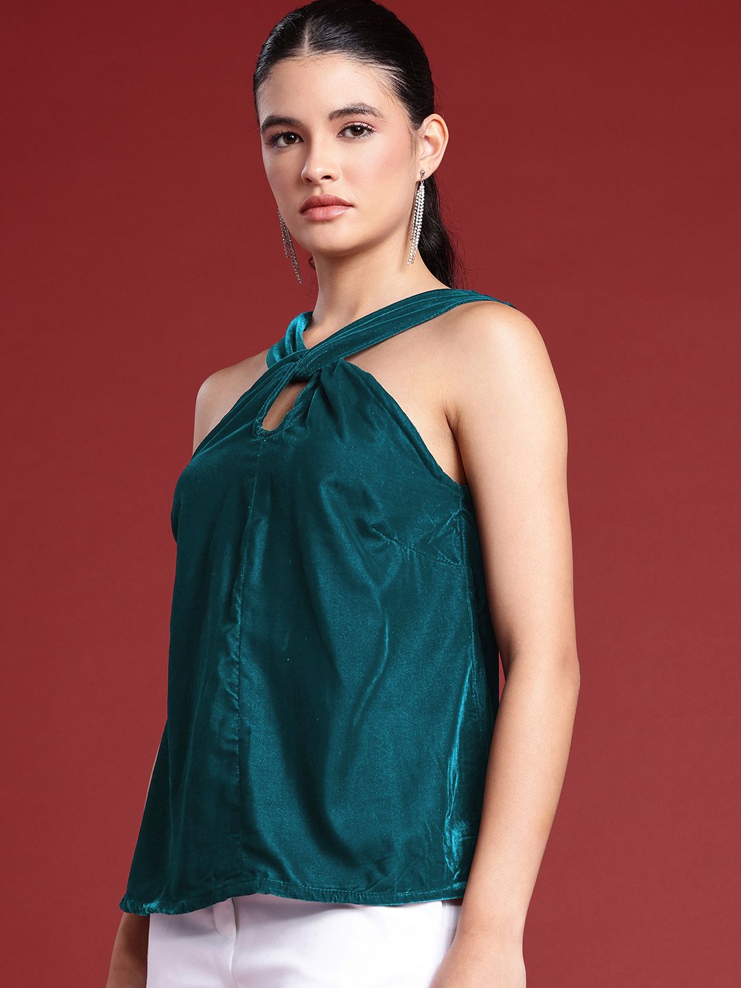 all about you Halter Neck Cut Out Detail Velvet Top