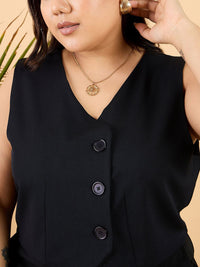 CURVY STREET Plus Size Black V-Neck Waistcoat