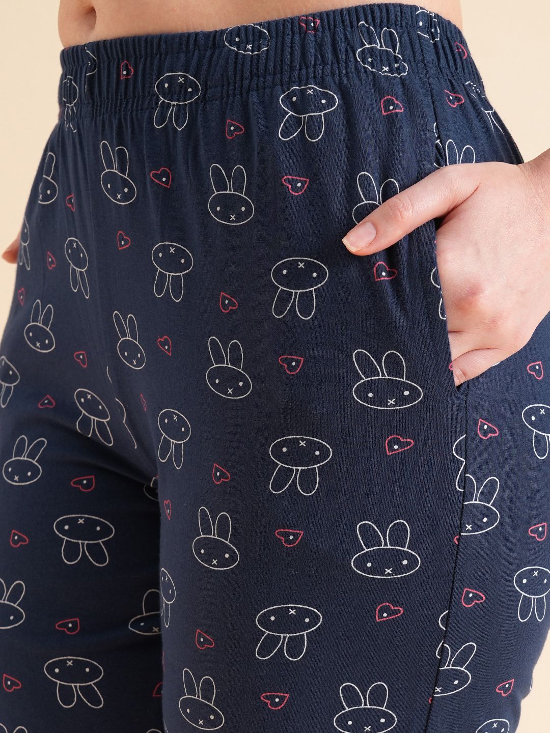 Sweet Dreams Navy Blue & White Conversational Printed Pure Cotton Night Suits