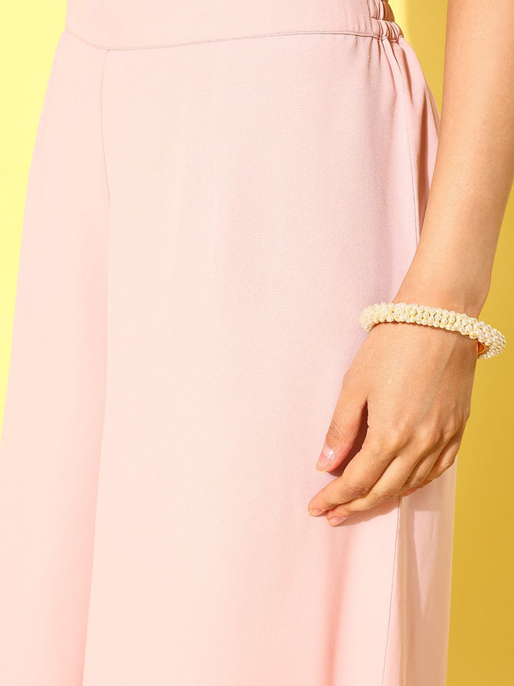 Libas Pink Floral Embroidered Pure Georgette Palazzo Saree