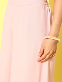 Libas Pink Floral Embroidered Pure Georgette Palazzo Saree