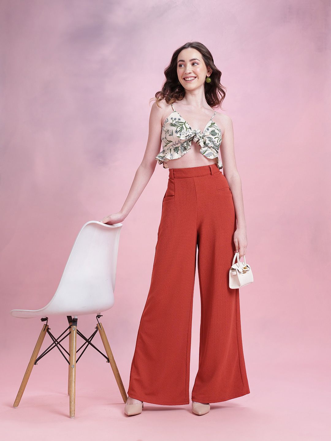 DressBerry Women Regular Fit Textured High-Rise Wide Leg Trousers