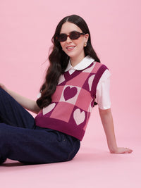 DressBerry Women Conversational Pattern Self Design V-Neck Knitted Pullover