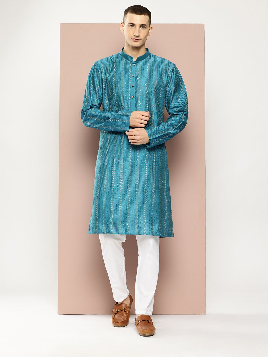 See Designs Sequined Woven Design Chanderi Silk Kurta with Pyjamas