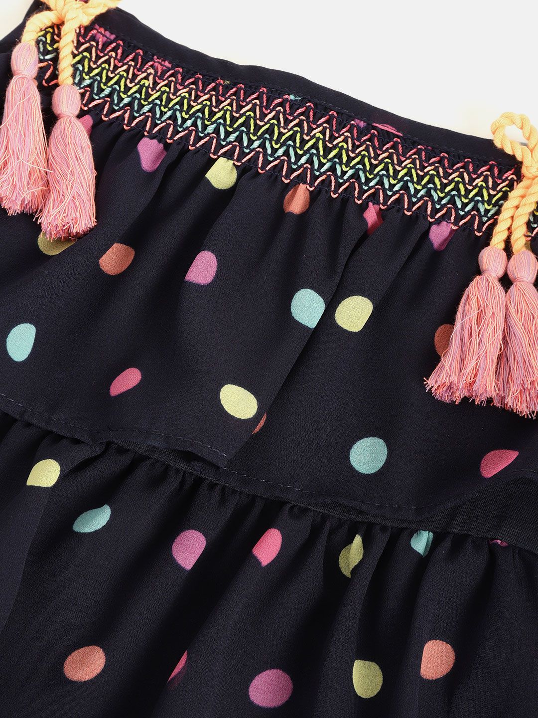 Nauti Nati Girls Navy Blue Printed Tiered Top