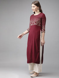 Anouk Women Maroon & Gold-Coloured Printed Straight Kurta