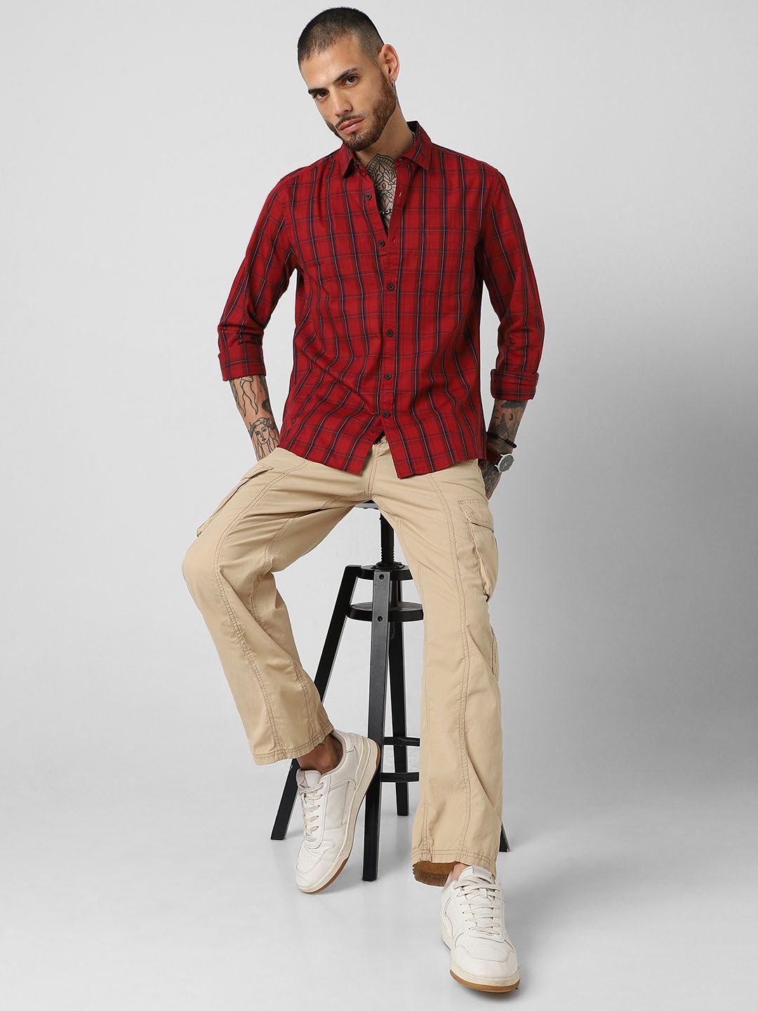 VASTRADO Men Checked Pure Cotton Shirt