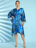 Antheaa Embellished Print Flared Sleeve Kaftan Dress
