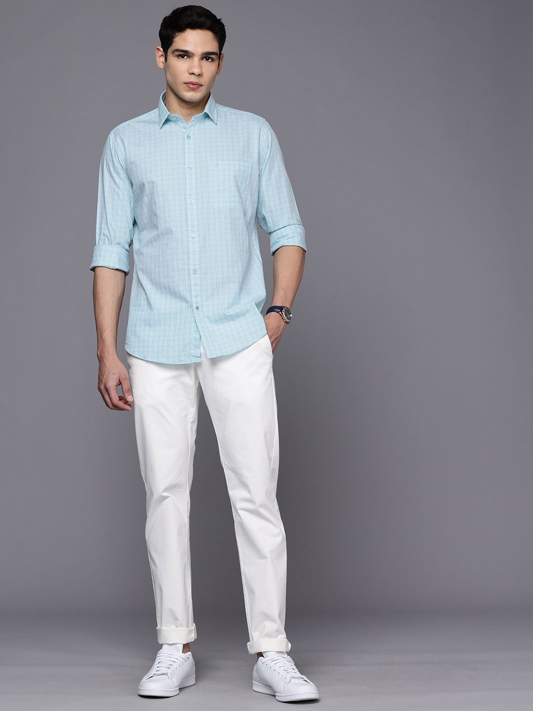 Raymond Pure Cotton Slim Fit Checked Casual Shirt