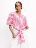 DressBerry Preppy Perfect Stripes Knotted Cotton Shirt Style Top