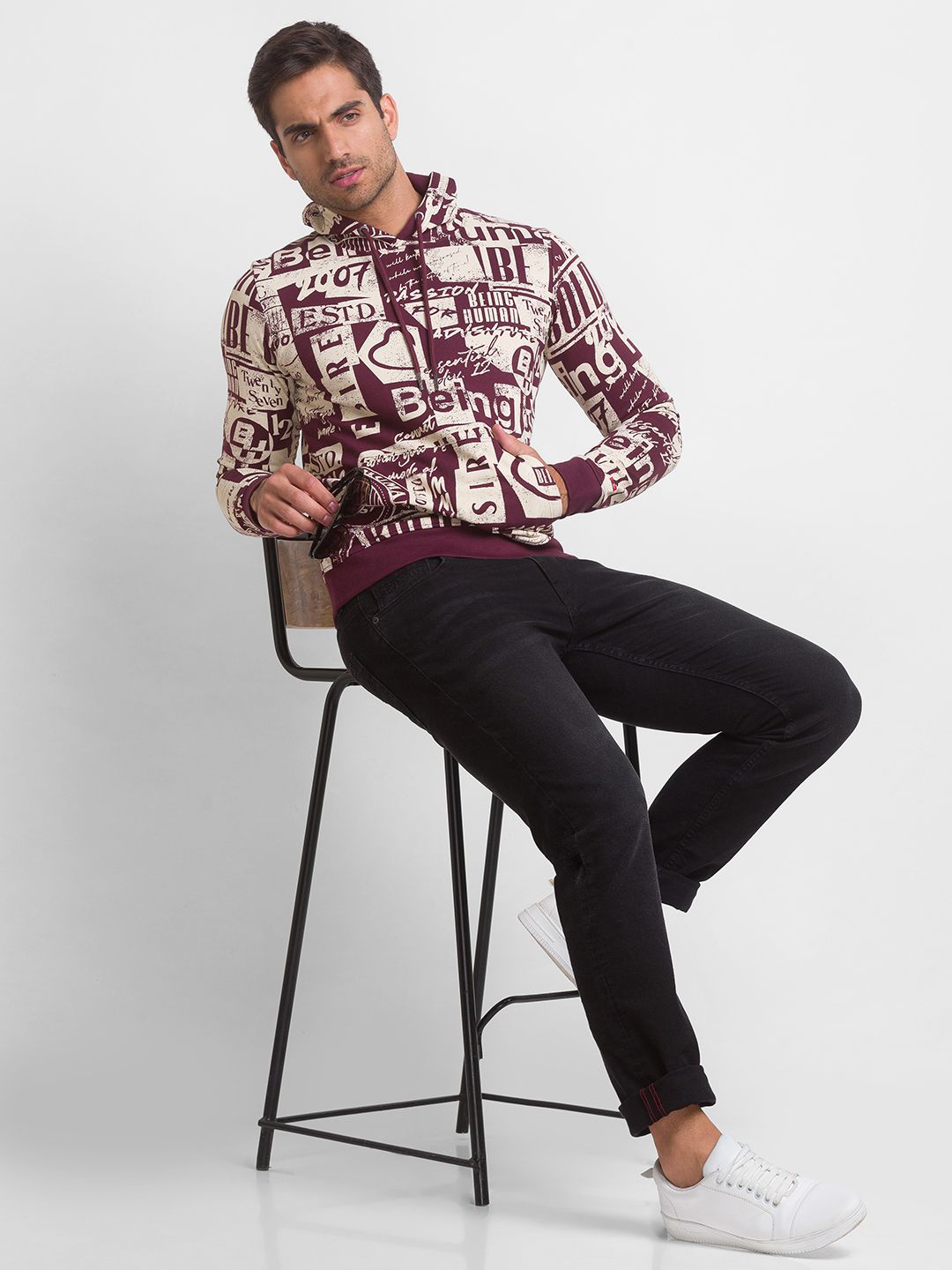 Being Human Men Violet Printed Hooded Sweatshirt