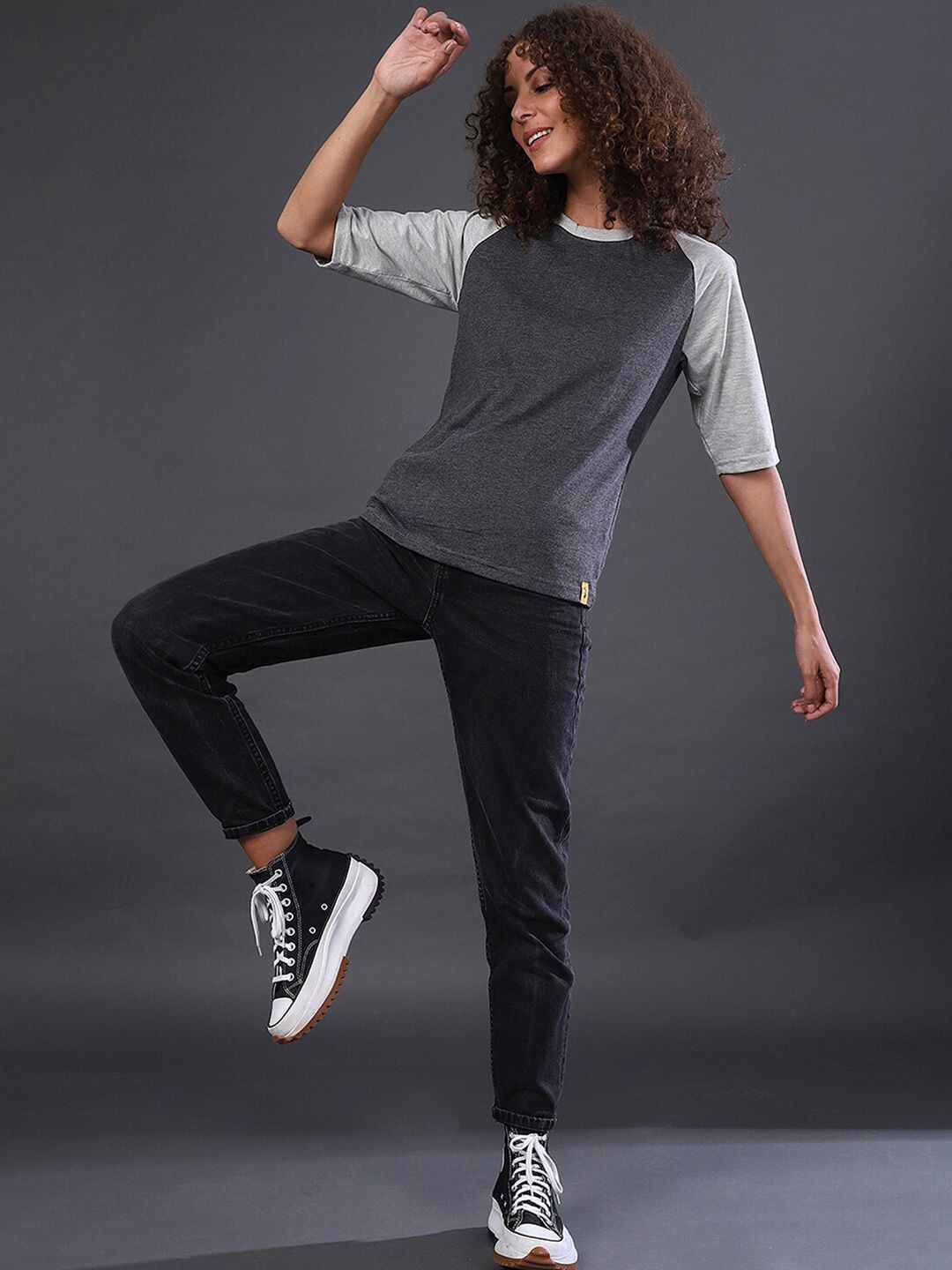 Campus Sutra Charcoal Grey Regular Top