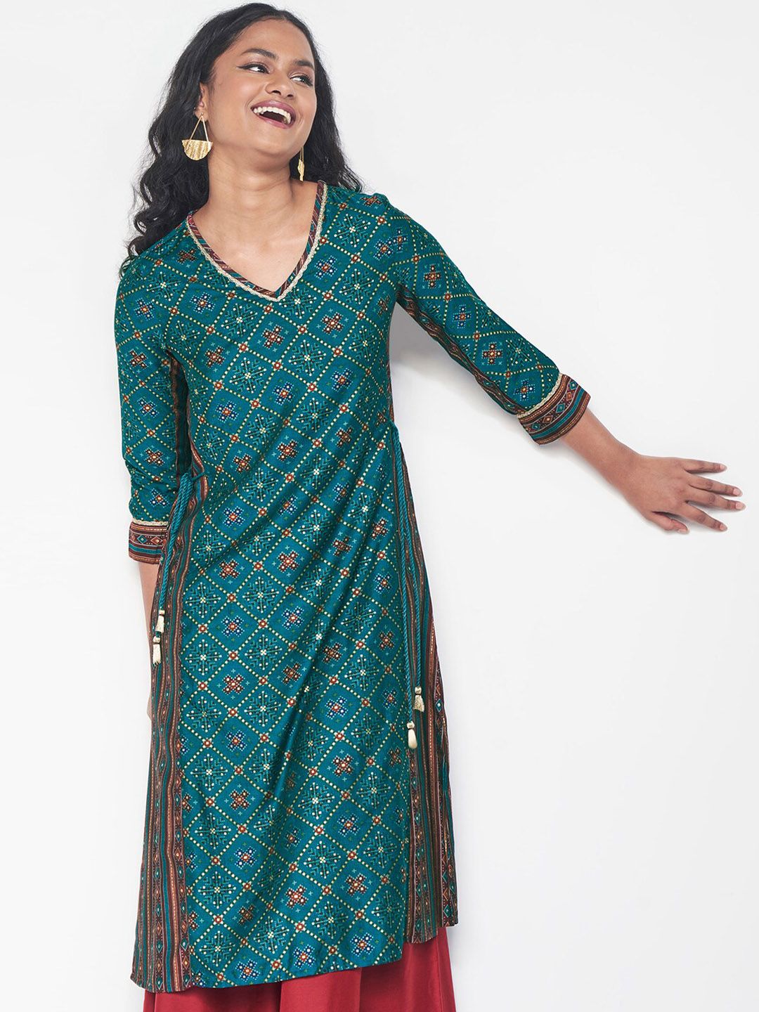 Global Desi Geometric Printed Kurta