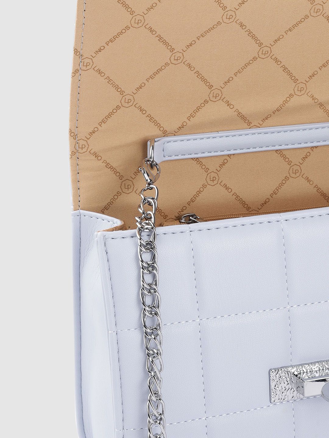 Lino Perros Wanita Blue Solid Quilted Structured Sling Bag