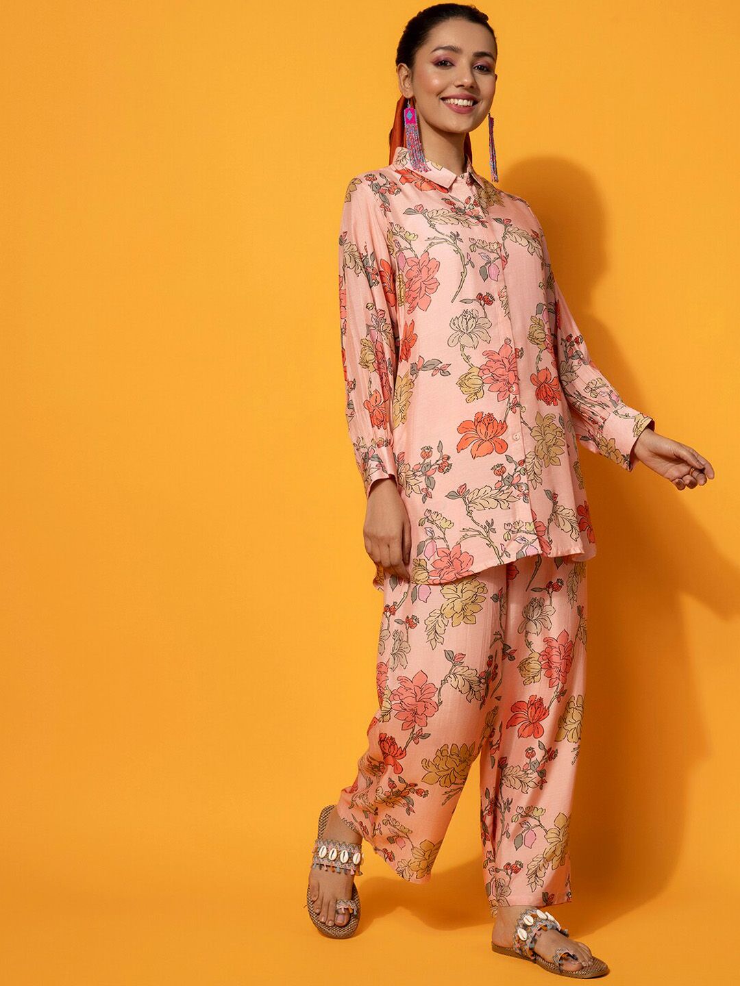 Libas Floral Printed Shirt With Palazzo Co-Ords