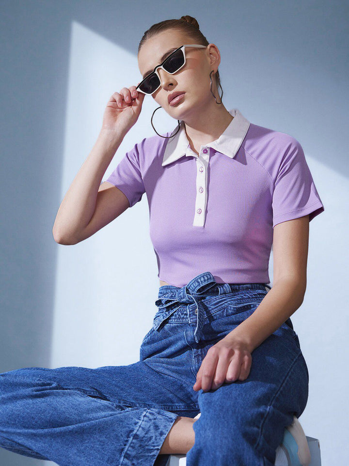 STREET 9 Polo Collar Short Raglan Sleeves Slim Fit T-shirt