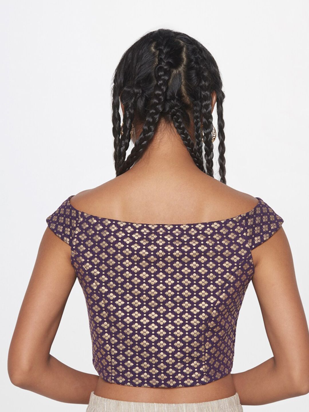 Global Desi Self Design Off-Shoulder Crop Top