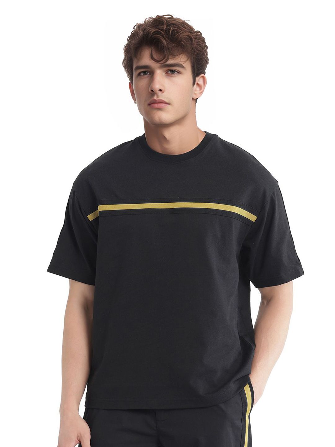 RARE RABBIT Men Striped Round Neck Cotton T-shirt