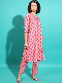 Vishudh Floral Printed Angrakha A-Line Kurta & Trousers With Dupatta