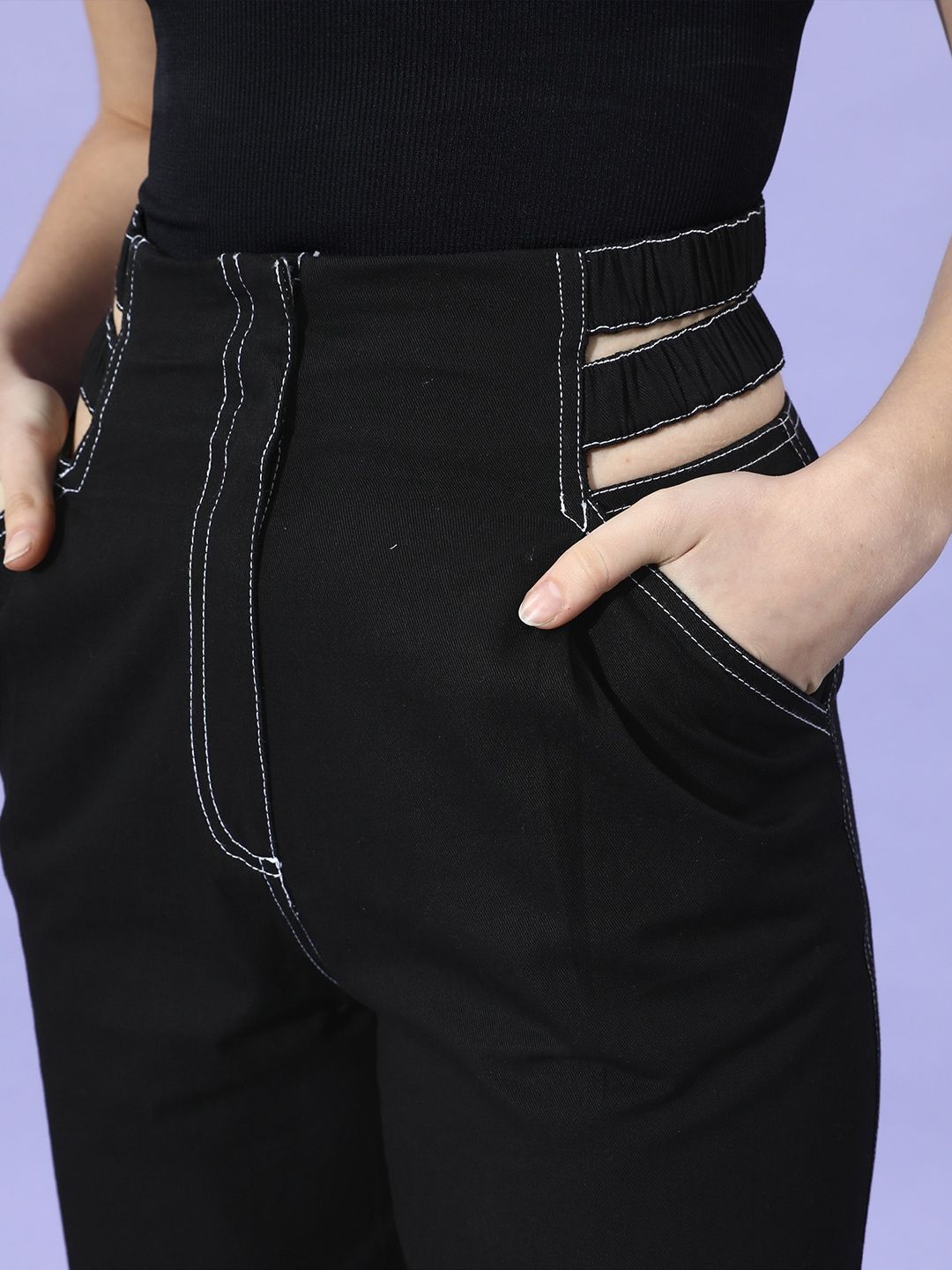 STREET 9 Women Stylish Black Solid High-Rise Trousers