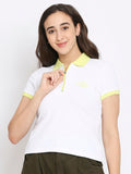 Being Human Women White & Yellow Solid Polo Collar T-shirt