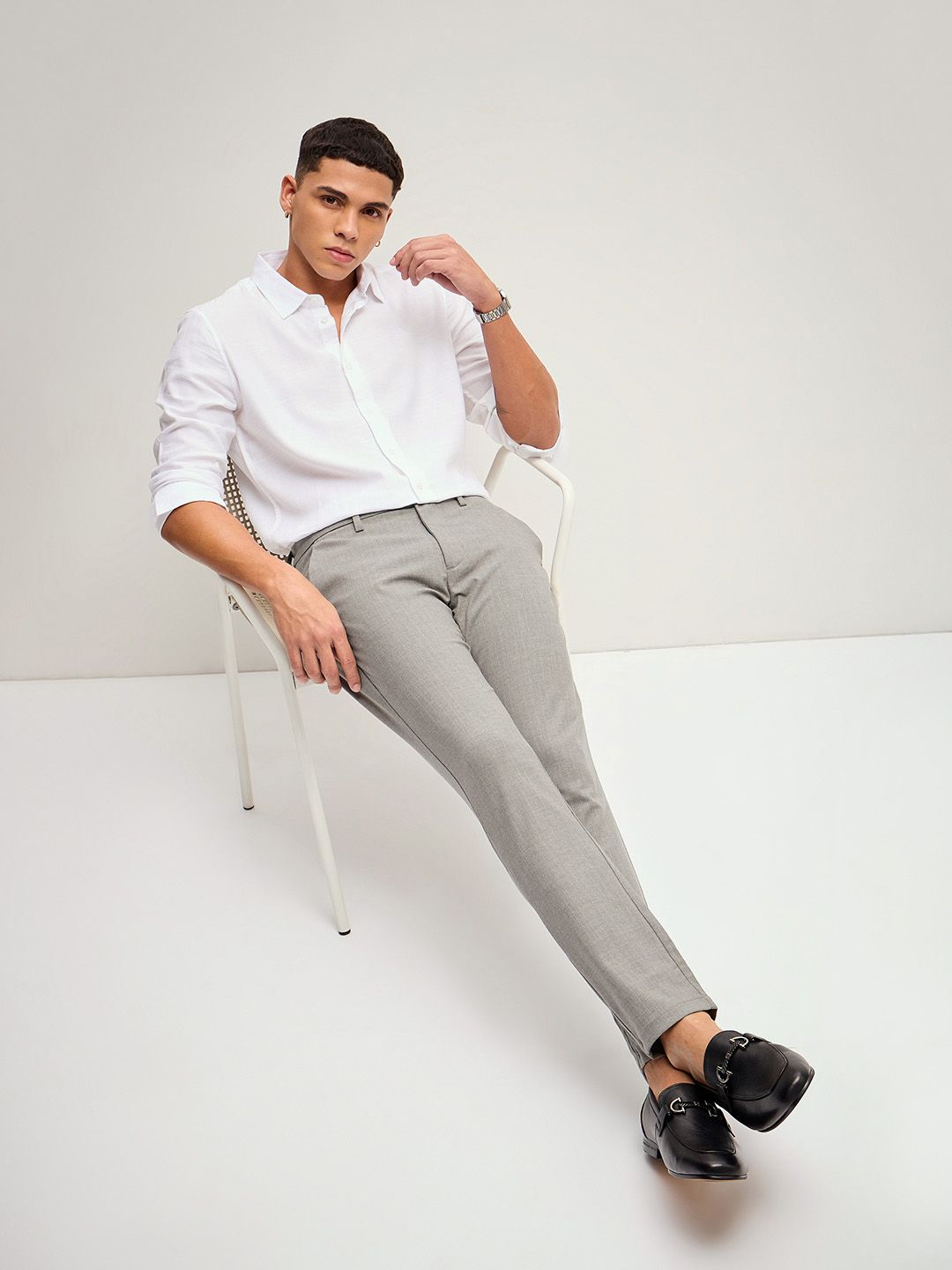 THE BEAR HOUSE Men Solid 4 Way Stretch Formal Trouser