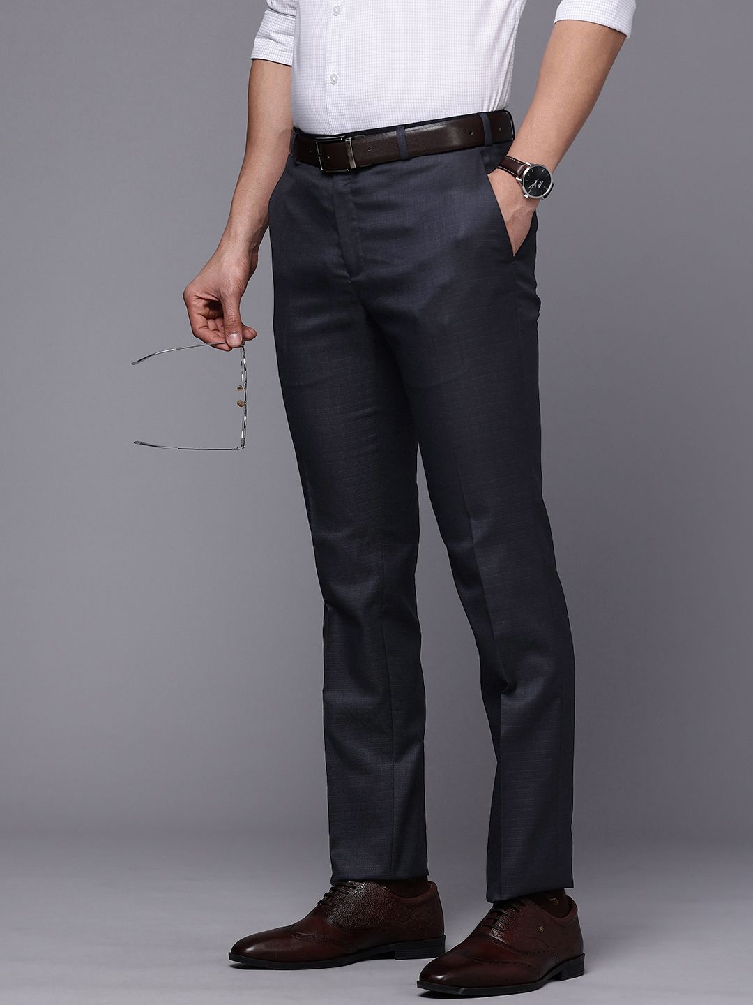 Raymond Men Checked Slim Fit Formal Trousers