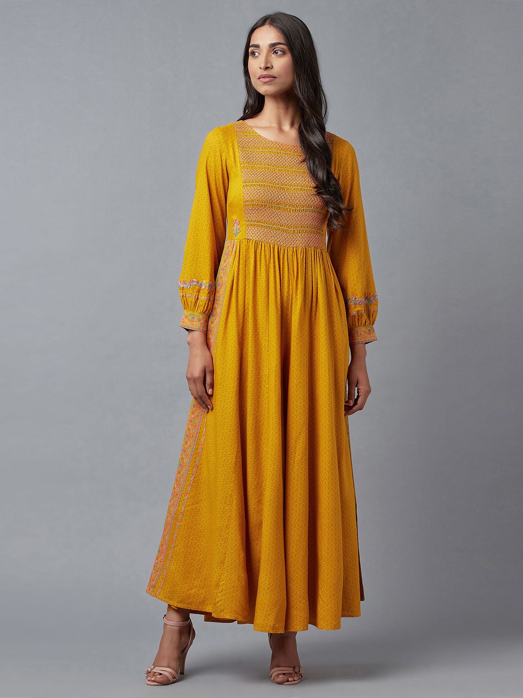 W Women Yellow & Blue Printed Ethnic Basic Jumpsuit