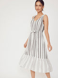 The Label Life Striped  V-Neck Tie-Ups Cotton A-Line Midi Dress