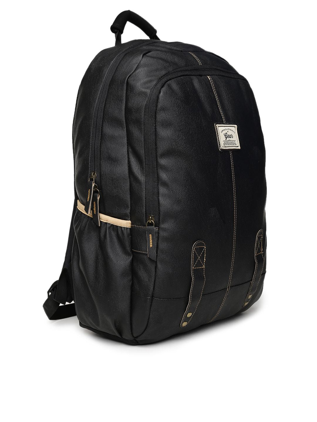 Gear Unisex Black Faux Leather Solid Backpack