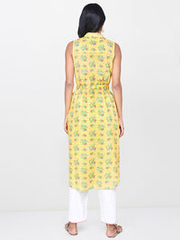Global Desi Women Yellow & Green Printed Straight Kurta