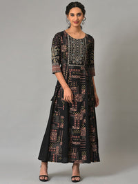 W Round Neck Ethnic Motifs Maxi Ethnic Dress