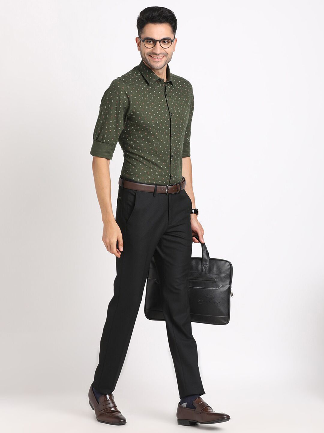 Turtle Smart Slim Fit Micro Disty Printed Cotton Linen Formal Shirt