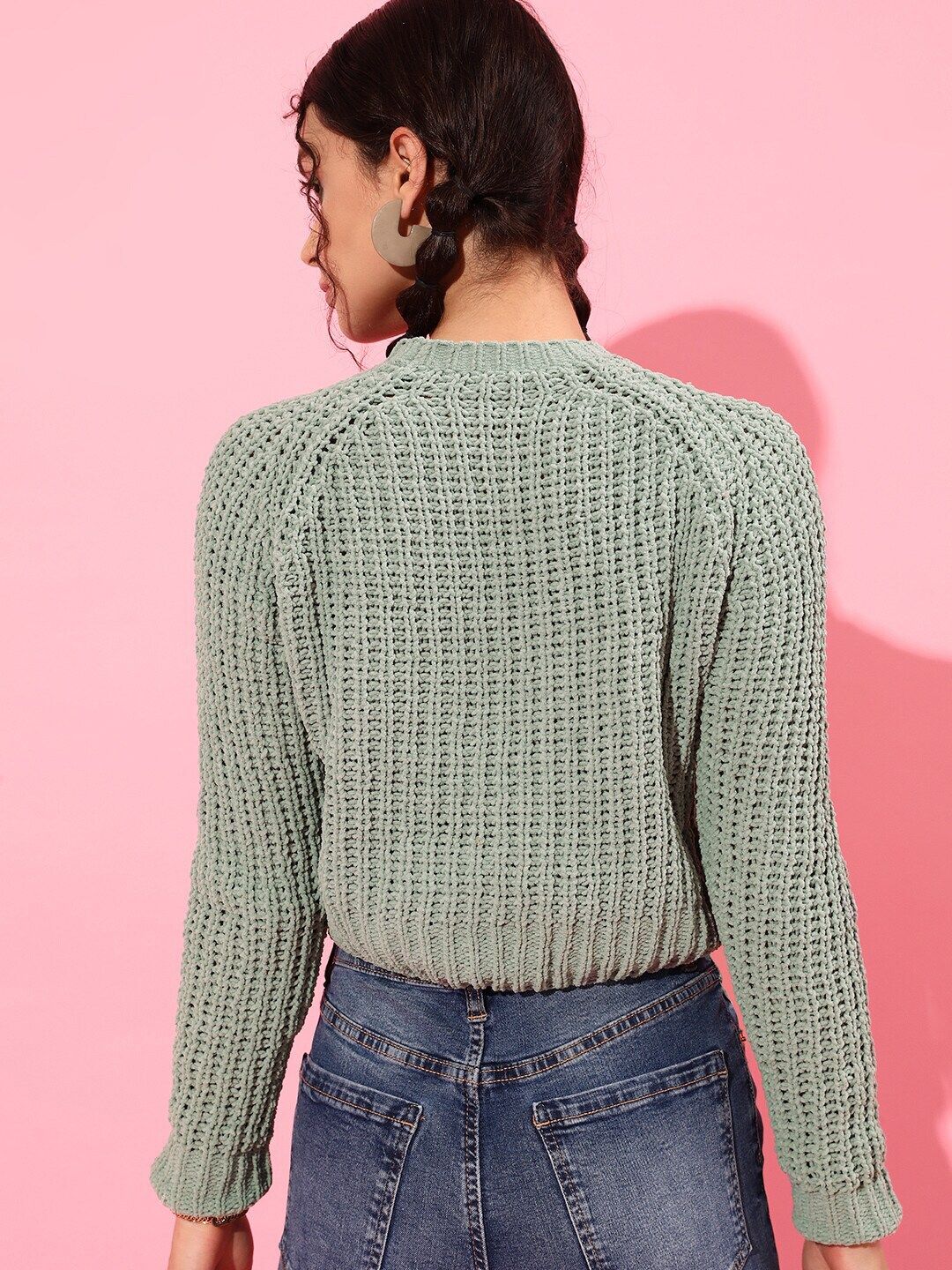 STREET 9 Women Green Cable Knit Acrylic Pullover
