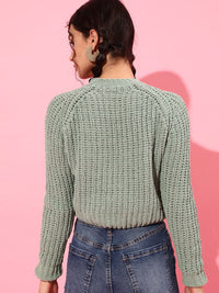 STREET 9 Women Green Cable Knit Acrylic Pullover