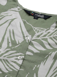 SANSKRUTIHOMES Women Green & White Pure Cotton Printed Shorts Set