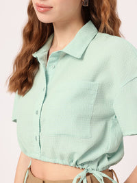 DressBerry Easy Breezy Seersucker Crop Shirt Style Top