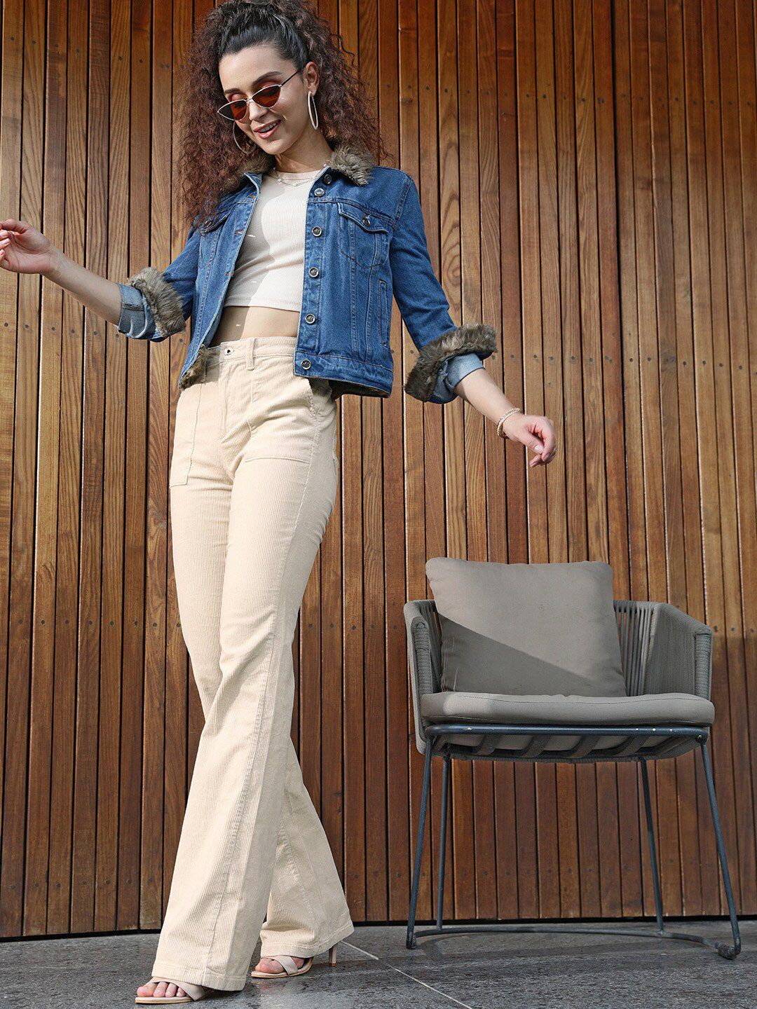 STREET 9 Women Cream-Coloured Loose Fit High-Rise Cotton Trousers