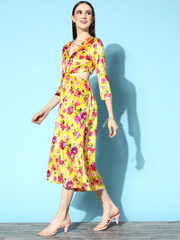 SASSAFRAS Women  Yellow Floral Cut It Off Dress