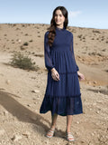 DressBerry Schiffli Smocked Tiered A-Line Midi Dress