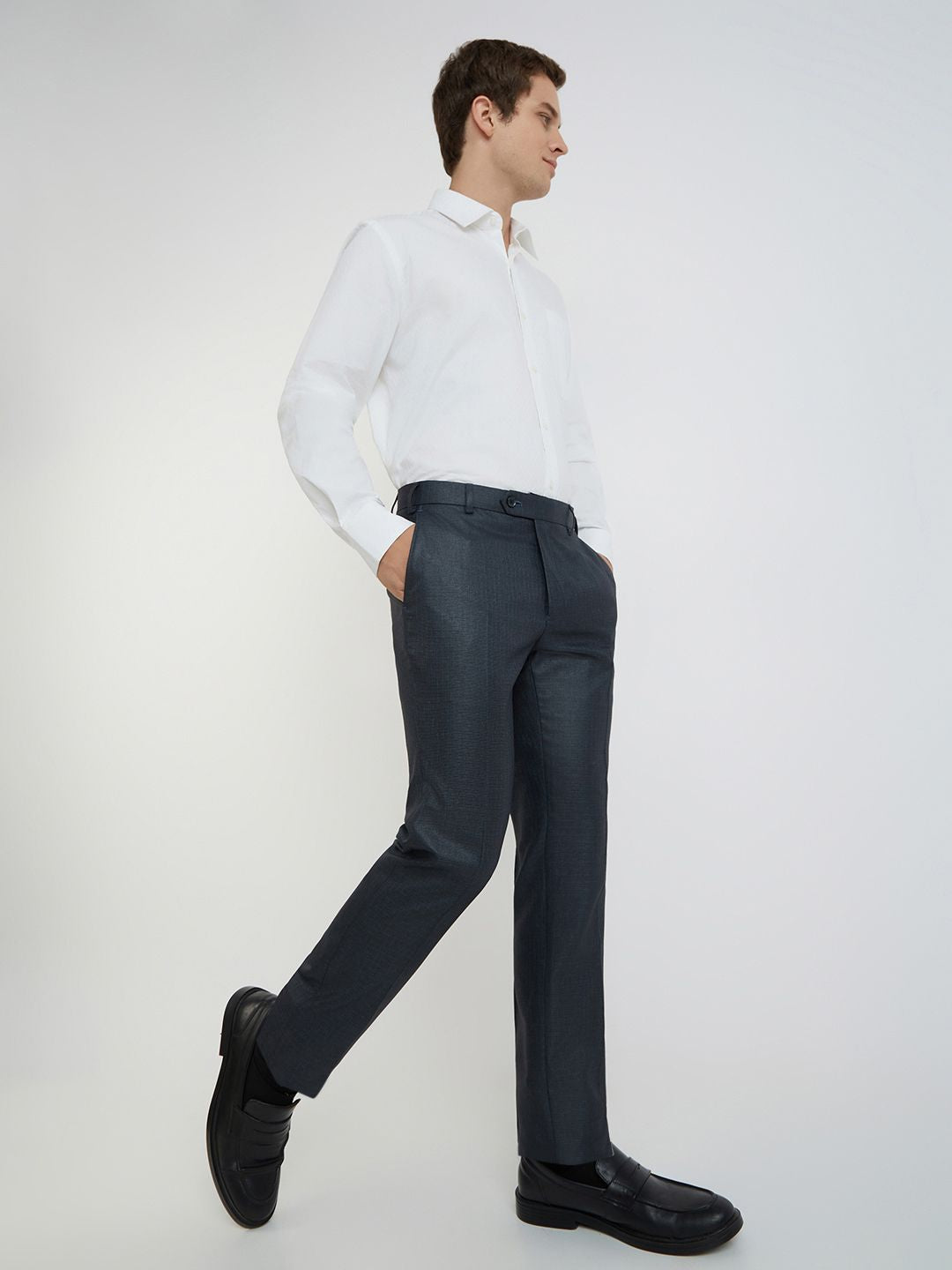Raymond Men Textured Slim Fit Formal Trousers