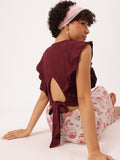 DressBerry Schiffli Slay Ruffled Cut-Out Tie-Up Back Wrap Crop Top